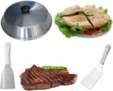 Abafador Beirute Kit Espátula Curva Reta em  Inox  para Lanches Chapa Churrasqueira Cozinha  Super